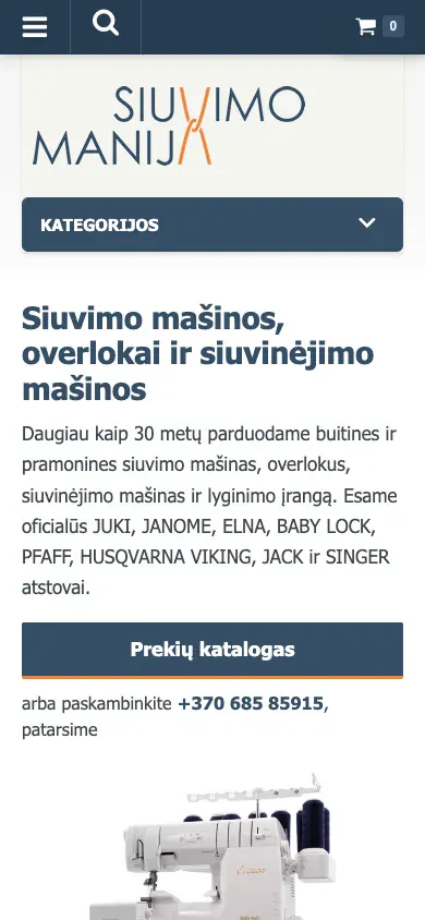 siuvimomanija.lt pradinis puslapis telefone